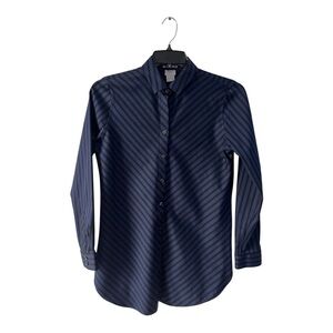 Chico's Super Cute Dark Blue and Black Diagonal Striped Shirt, Size 0